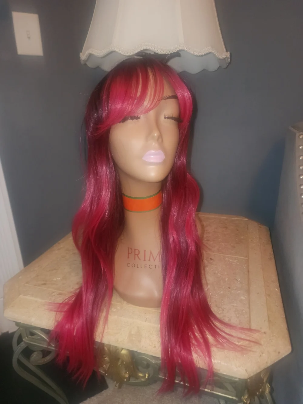 Vibrant Pink/red Ombre Women’s Wig with Curtain Bangs